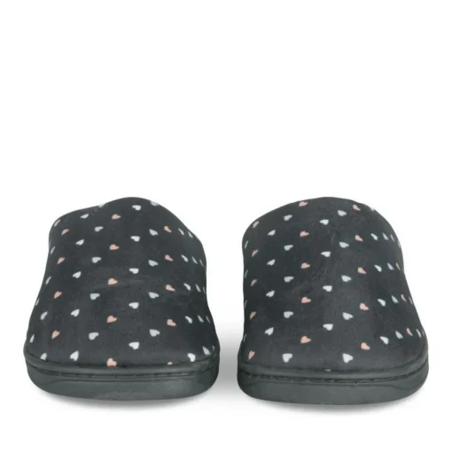 Chaussons NOIR Femme Motif Coeurs A Enfiler