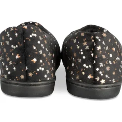 Chaussons NOIR Femme Motif Fleuri A Enfiler