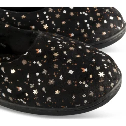 Chaussons NOIR Femme Motif Fleuri A Enfiler