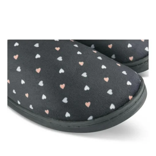 Chaussons NOIR Femme Motif Coeurs A Enfiler