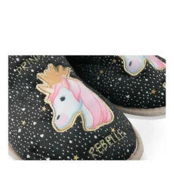 Chaussons NOIR Femme Motif Licorne A Enfiler