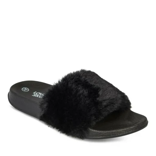 Chaussons NOIR Fille Motif Fausse Fourrure