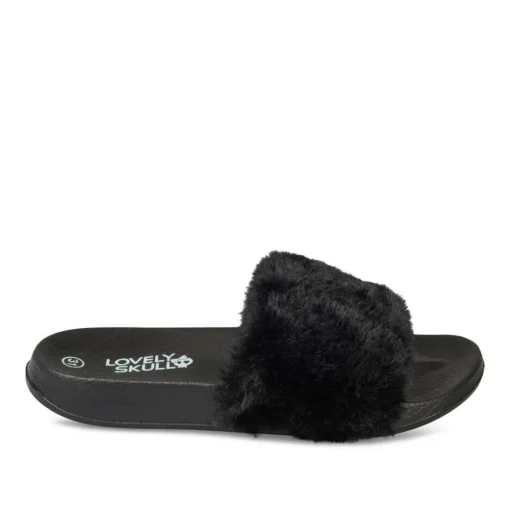 Chaussons NOIR Fille Motif Fausse Fourrure