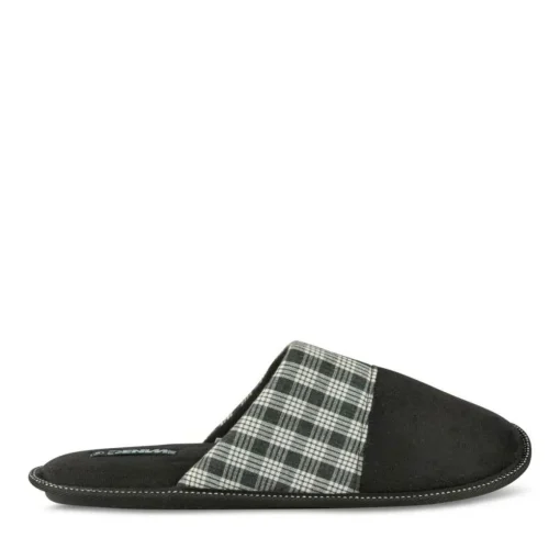 Chaussons NOIR Homme Motif Carreaux A Enfiler