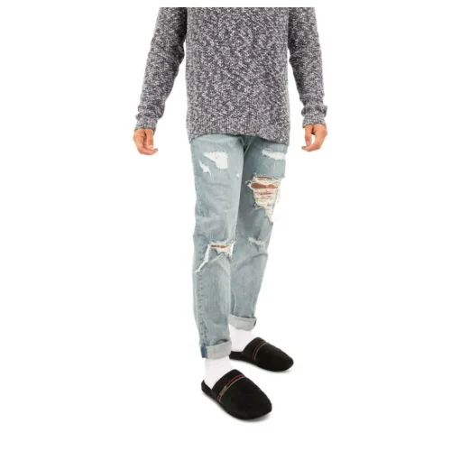 Chaussons NOIR Homme Motif Uni A Enfiler