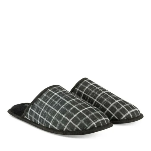 Chaussons NOIR Homme Motif Carreaux A Enfiler