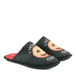 Chaussons NOIR Homme Motif Uni A Enfiler