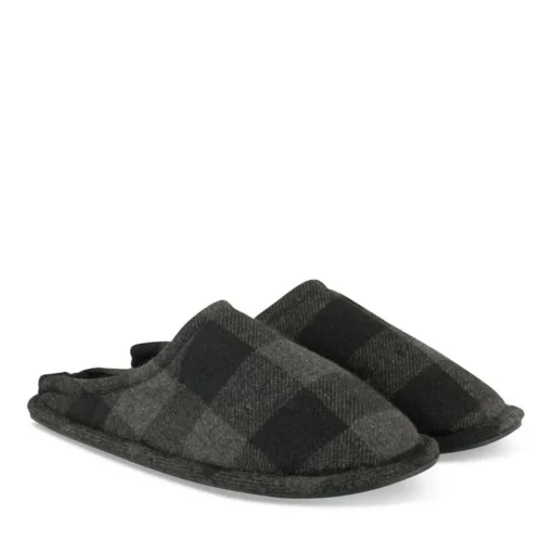 Chaussons NOIR Homme Motif Carreaux A Enfiler