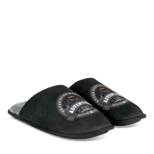 Chaussons NOIR Homme Motif Uni A Enfiler