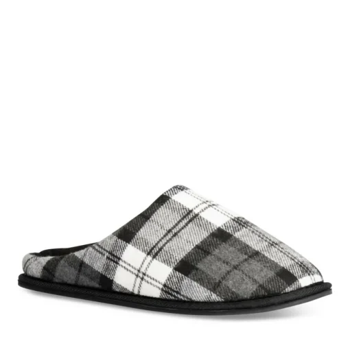 Chaussons NOIR Homme Motif Carreaux A Enfiler