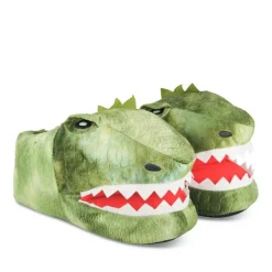 Chaussons Peluche Dinosaure VERT DENIM SIDE