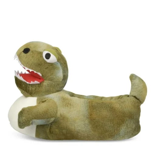 Chaussons Peluche Dinosaure VERT DENIM SIDE
