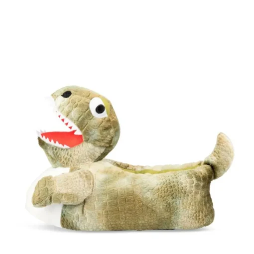 Chaussons Peluche Dinosaure VERT DENIM SIDE