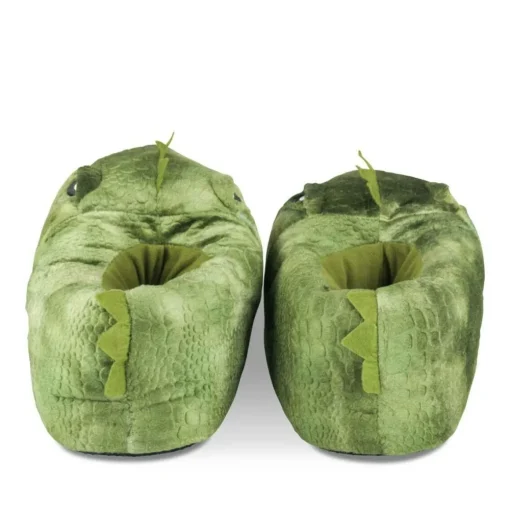 Chaussons Peluche Dinosaure VERT DENIM SIDE