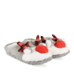 Chaussons Peluche GRIS Femme Motif Uni A Enfiler