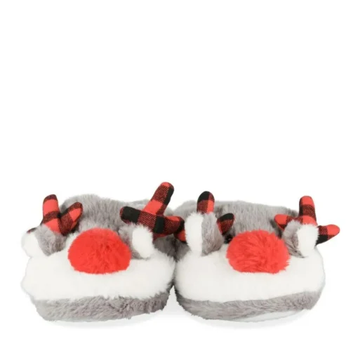 Chaussons Peluche GRIS Femme Motif Uni A Enfiler