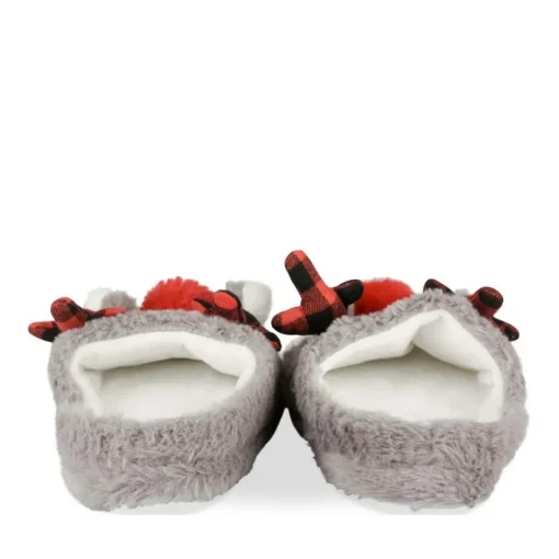 Chaussons Peluche GRIS Femme Motif Uni A Enfiler