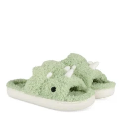 Chaussons Peluche VERT Garçon Motif Uni A Enfiler