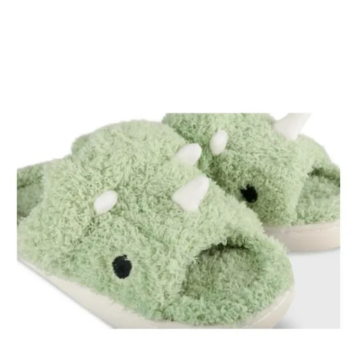 Chaussons Peluche VERT Garçon Motif Uni A Enfiler