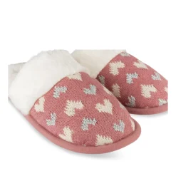 Chaussons ROSE Femme Motif Coeurs A Enfiler