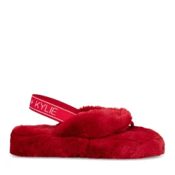 Chaussons ROUGE Femme Motif Fausse Fourrure Elastique