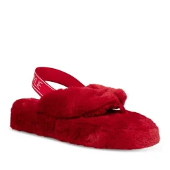 Chaussons ROUGE Femme Motif Fausse Fourrure Elastique