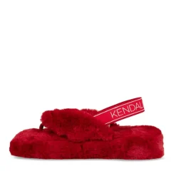 Chaussons ROUGE Femme Motif Fausse Fourrure Elastique