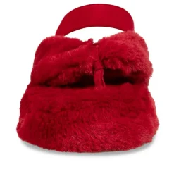Chaussons ROUGE Femme Motif Fausse Fourrure Elastique
