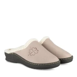 Chaussons TAUPE Femme Motif Uni A Enfiler