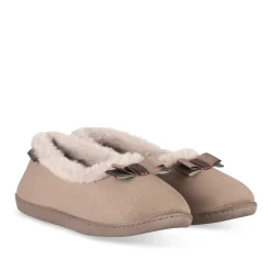 Chaussons TAUPE Femme Motif Uni A Enfiler