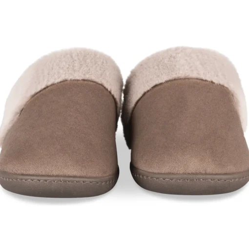 Chaussons TAUPE Femme Motif Uni A Enfiler