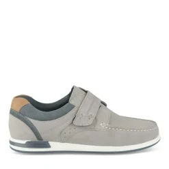 Chaussures Bateau Confort GRIS Homme CUIR Motif Uni Scratch
