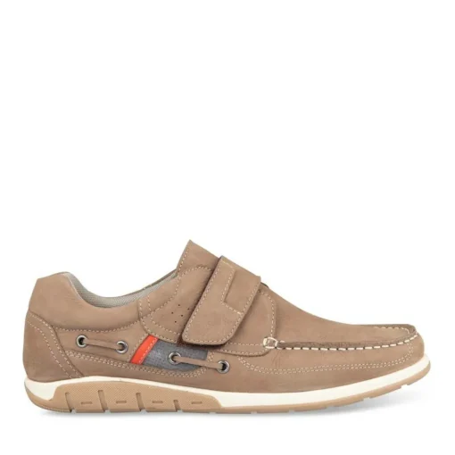 Chaussures Bateau Confort TAUPE Homme CUIR Scratch