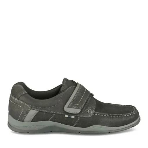 Chaussures Bateau Confort NOIR Homme CUIR Motif Uni Scratch