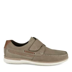 Chaussures Bateau Confort TAUPE Homme CUIR Motif Uni Scratch