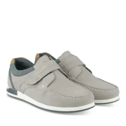 Chaussures Bateau Confort GRIS Homme CUIR Motif Uni Scratch