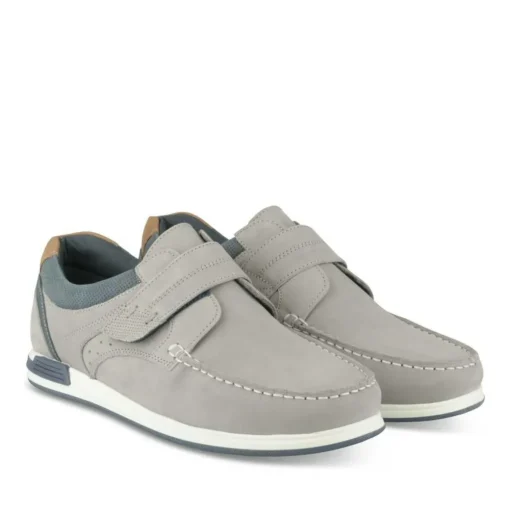 Chaussures Bateau Confort GRIS Homme CUIR Motif Uni Scratch
