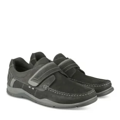 Chaussures Bateau Confort NOIR Homme CUIR Motif Uni Scratch