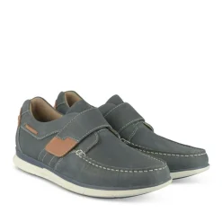 Chaussures Bateau Confort MARINE Homme CUIR Motif Uni Scratch