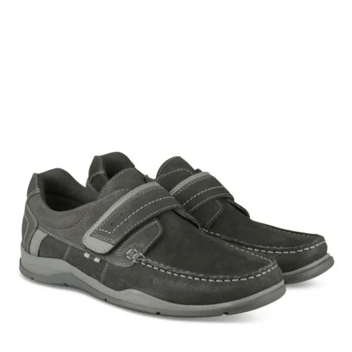 Chaussures Bateau Confort NOIR Homme CUIR Motif Uni Scratch