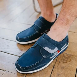 Chaussures Bateau Confort MARINE Homme CUIR Motif Uni Scratch