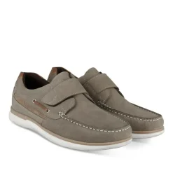 Chaussures Bateau Confort TAUPE Homme CUIR Motif Uni Scratch