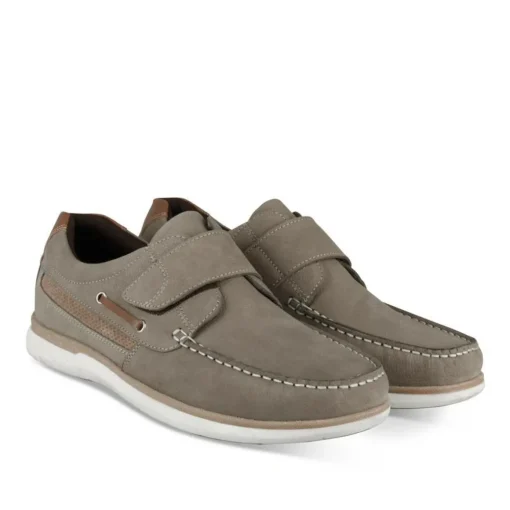 Chaussures Bateau Confort TAUPE Homme CUIR Motif Uni Scratch