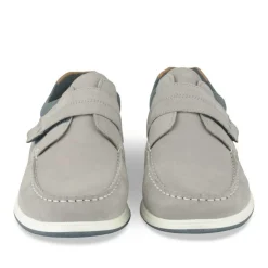 Chaussures Bateau Confort GRIS Homme CUIR Motif Uni Scratch