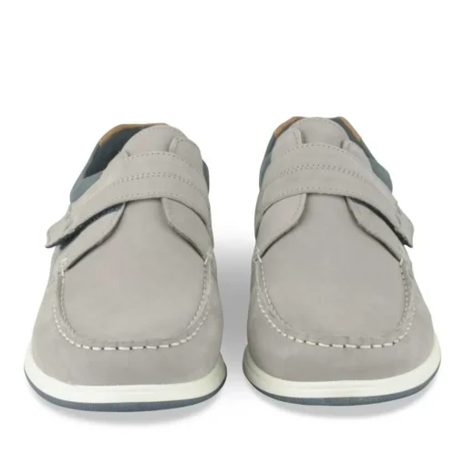 Chaussures Bateau Confort GRIS Homme CUIR Motif Uni Scratch