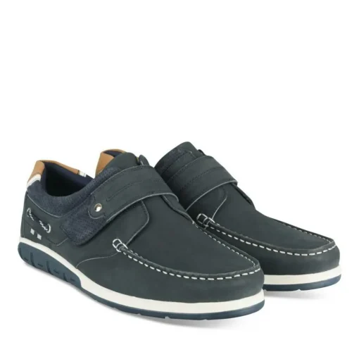 Chaussures Bateau Confort MARINE Homme CUIR Motif Uni Scratch