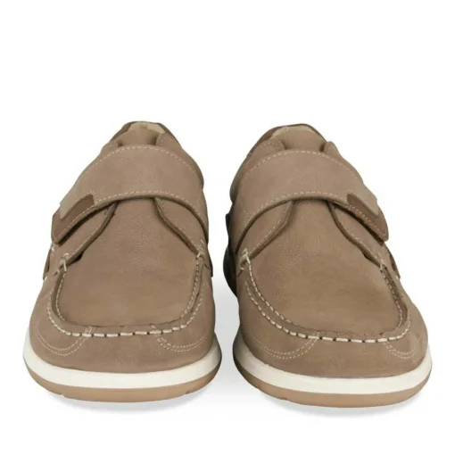 Chaussures Bateau Confort BEIGE Homme CUIR Motif Uni Scratch