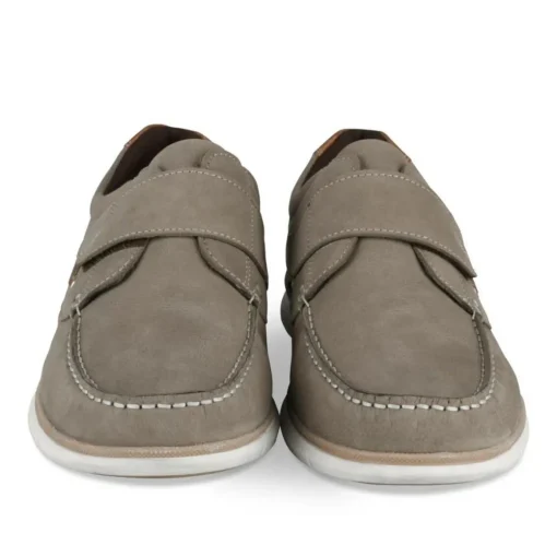 Chaussures Bateau Confort TAUPE Homme CUIR Motif Uni Scratch