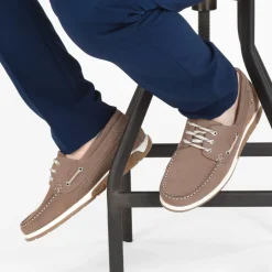 Chaussures Bateau TAUPE Homme CUIR Motif Uni A Enfiler