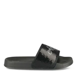 Claquettes NOIR Femme Motif Uni A Enfiler